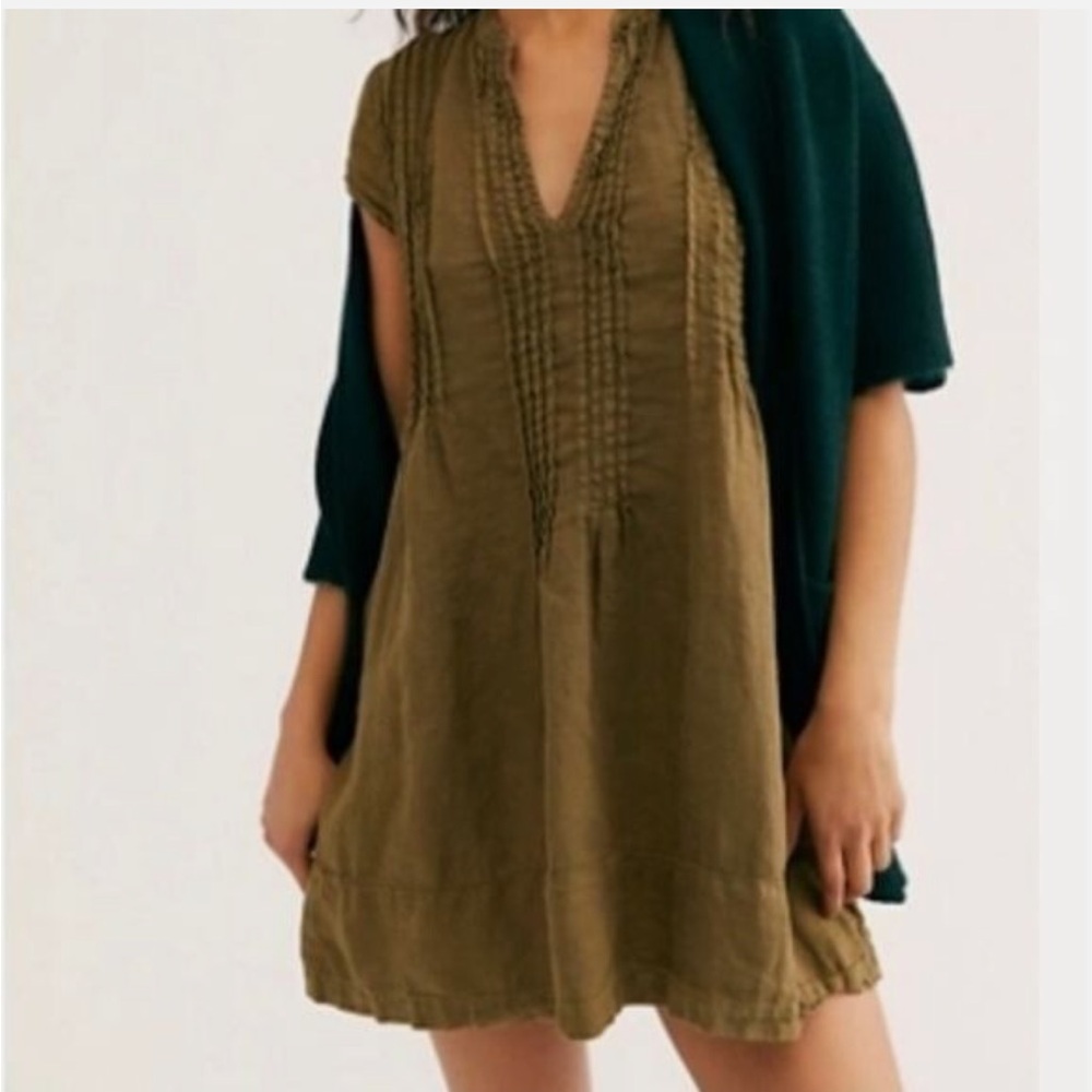 Free People x CP SHADES Pleated Gauzy 100% Linen Tunic Dress